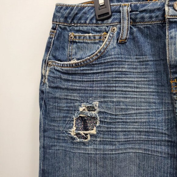 Hippie Junior's‎ Y2K Distressed Country Patch Boho Long Denim Maxi Skirt 7/28 - Picture 4 of 14